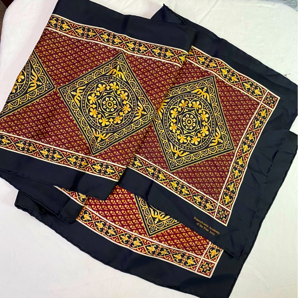Pennsylvania Academy of Fine Arts Vintage silk scarf. Red Gold Navy